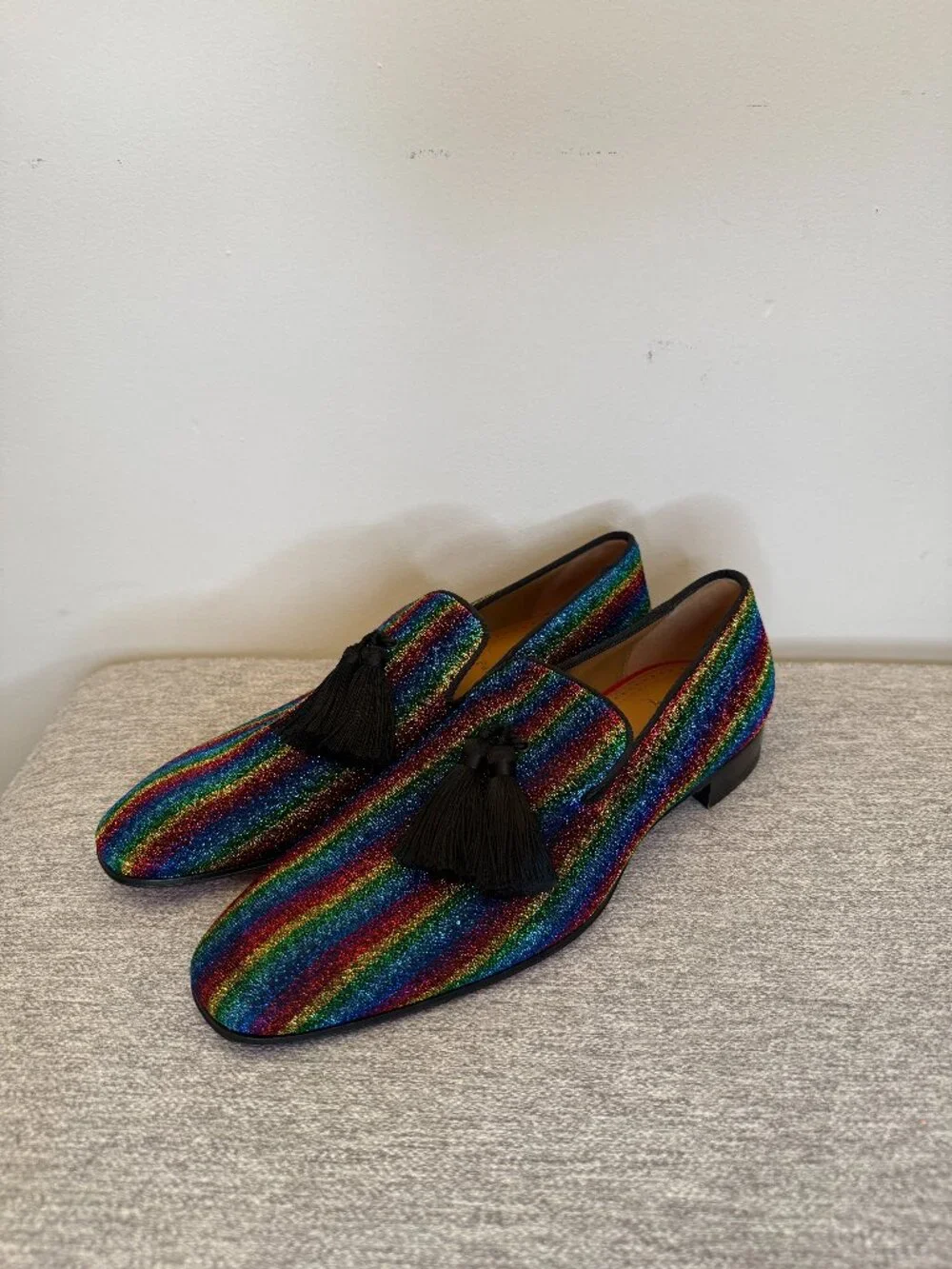 Christian Louboutin Glitter Men's Tassel Serge Officialito Flat Loafer Multi-Col